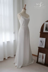 Simple Cowl Neck Slip Wedding Dress - DollyGown