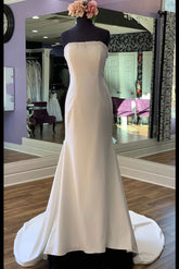 Strapless Beaded Neckline Simple Slip Wedding Dress - DollyGown