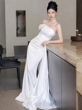 Strapless Sheath Silk Satin Bridal Gown with Draping