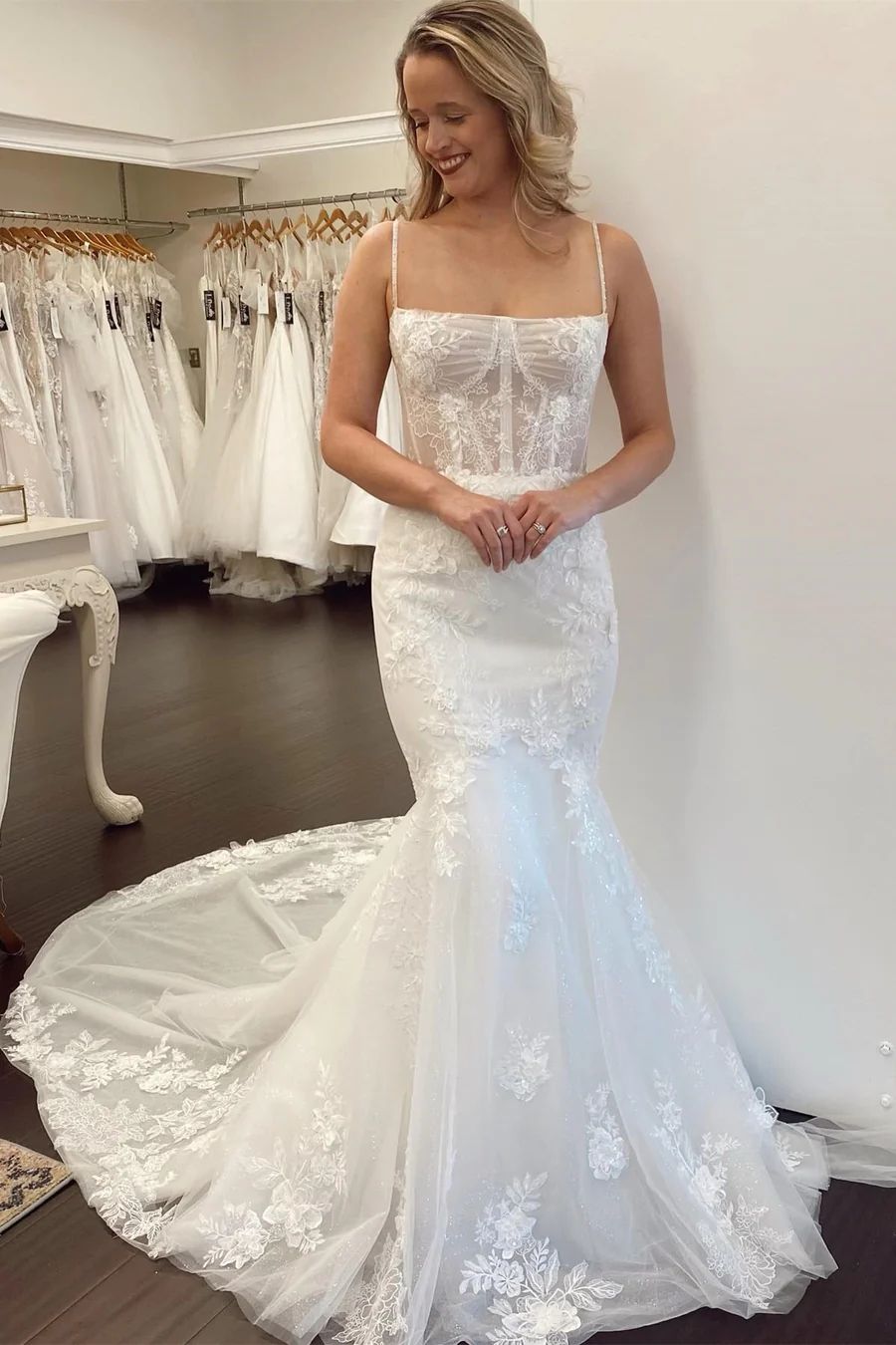 Stylish Lace Mermaid See Though Wedding Dress - DollyGown
