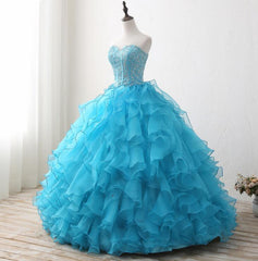 Turquoise Ruffle Ball Gown Masquerade Prom Dress Quinceanera Dress - DollyGown