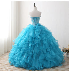 Turquoise Ruffle Ball Gown Masquerade Prom Dress Quinceanera Dress - DollyGown