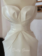 Unique Petal Neck Satin Mermaid Wedding Dress - DollyGown