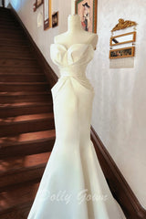 Unique Petal Neck Satin Mermaid Wedding Dress - DollyGown