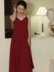 Vintage Burgundy Romantic Summer Midi Dress - DollyGown