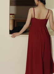 Vintage Burgundy Romantic Summer Midi Dress - DollyGown