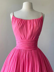 Vintage Hot Pink Spaghetti Straps Short 50s Style Prom Dress - DollyGown