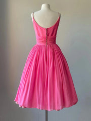 Vintage Hot Pink Spaghetti Straps Short 50s Style Prom Dress - DollyGown