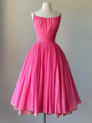 Vintage Hot Pink Spaghetti Straps Short 50s Style Prom Dress -DollyGown
