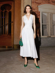 Vintage Marilyn Monroe inspired Halter Neck White Silk Dress - DollyGown