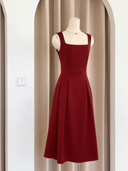 Vintage Rockabilly Burgundy Square Neck 50s Style Dress - DollyGown