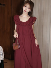 Vintage Round Neck Romantic Burgundy Dress - DollyGown