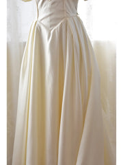 Vintage Satin 80s Wedding Dress with Flattering Puffy Sleeves - DollyGown