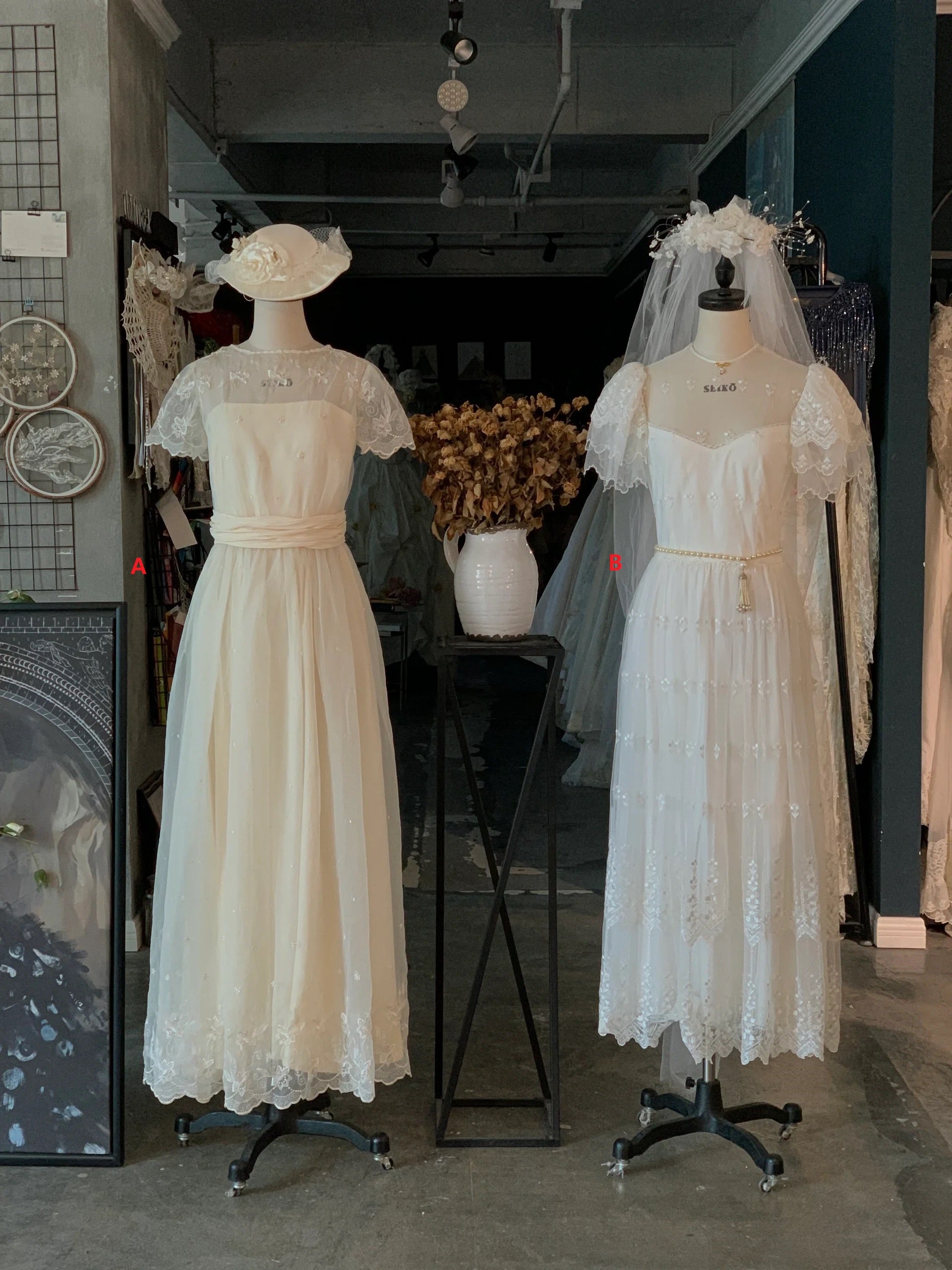 Vintage Style 70s Ankle Length Wedding Dress - DollyGown