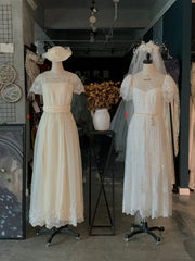 Vintage Style 70s Ankle Length Wedding Dress - DollyGown