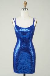 Royal Blue Sequin Backless Tight Homecoming Dress Mini Party Dress