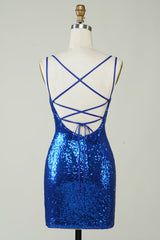 Royal Blue Sequin Backless Tight Homecoming Dress Mini Party Dress