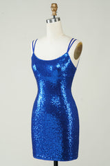 Royal Blue Sequin Backless Tight Homecoming Dress Mini Party Dress