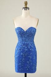 Royal Blue Sweetheart Applique Homecoming Dress - Tight Fitting Mini Dress