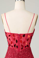 Red Sparkly Corset Sequin Mirror Tight Homecoming Dress for Women