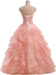 Watermelon Strapless Ruffle Ball Gown Masquerade Prom Dress - DollyGown