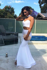 White Strapless Mermaid Two Piece Long Prom Dress - DollyGown