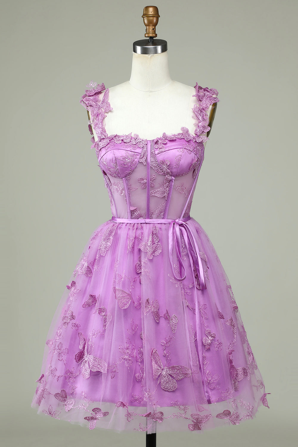 Purple Sweetheart A-Line Corset Homecoming Dress with Appliques and Butterflies