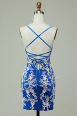 Blue Sheath Spaghetti Strap Homecoming Dress with Appliques - Elegant Choice