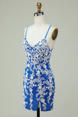Blue Sheath Spaghetti Strap Homecoming Dress with Appliques - Elegant Choice