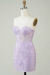 Sweetheart Purple Corset Bodycon Homecoming Dress with Appliques