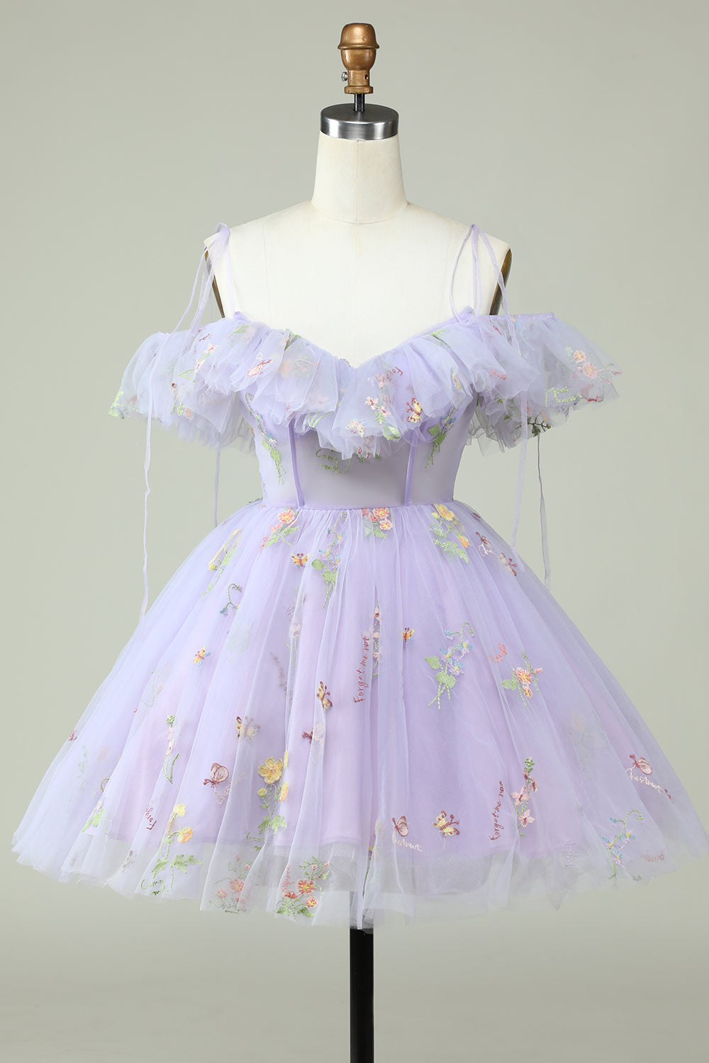 Lavender Off-Shoulder Corset Homecoming Dress with Ruffles - Elegant & Charming