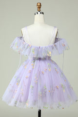 Lavender Off-Shoulder Corset Homecoming Dress with Ruffles - Elegant & Charming