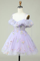 Lavender Off-Shoulder Corset Homecoming Dress with Ruffles - Elegant & Charming