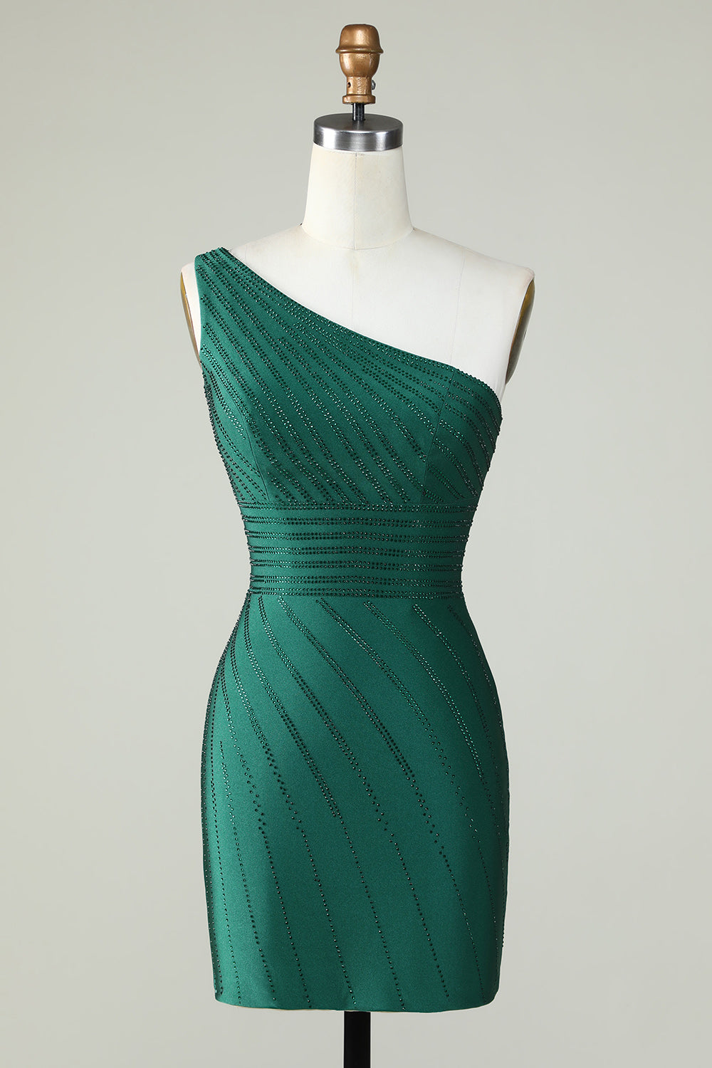 One-Shoulder Dark Green Sheath Homecoming Dress with Beading Elegant Party Gown