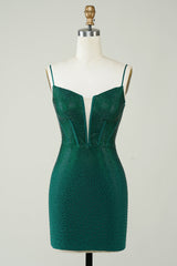 Dark Green Sparkly Bodycon Spaghetti Strap Homecoming Dress with Beading