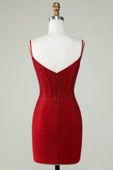 Red Beaded Sheath Spaghetti Strap Homecoming Dress Custom Made 27Prom