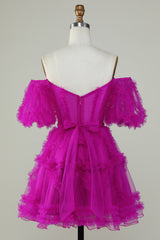 Enchanting Fuchsia Off-Shoulder Tulle Corset Homecoming Dress with Sweetheart Neckline