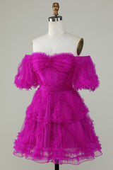 Enchanting Fuchsia Off-Shoulder Tulle Corset Homecoming Dress with Sweetheart Neckline