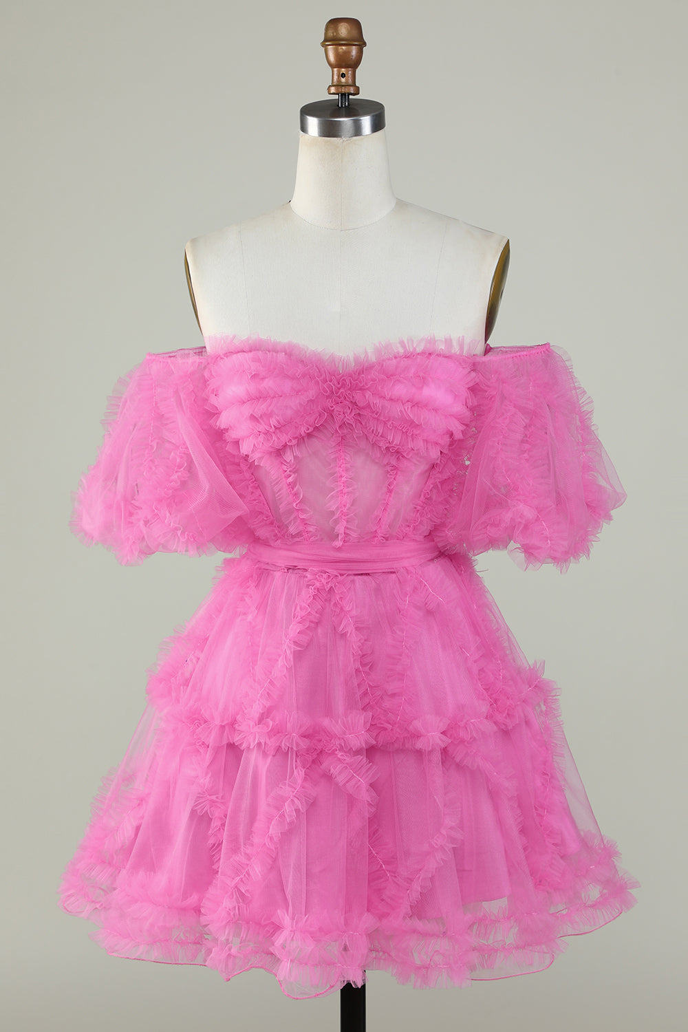 Pink Off-the-Shoulder A-Line Tulle Homecoming Dress - Elegant Party Gown