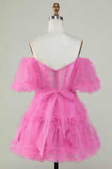 Pink Off-the-Shoulder A-Line Tulle Homecoming Dress - Elegant Party Gown