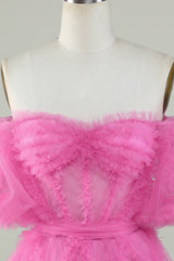 Pink Off-the-Shoulder A-Line Tulle Homecoming Dress - Elegant Party Gown