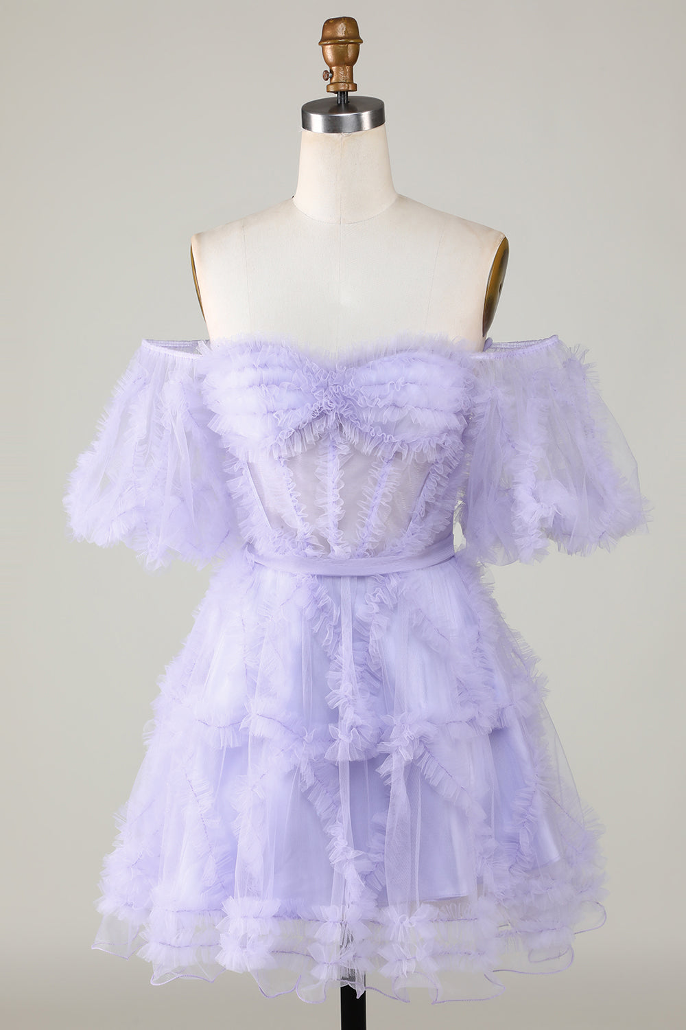 Off The Shoulder A-Line Tulle Corset Homecoming Dress - Purple Perfection