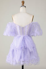 Off The Shoulder A-Line Tulle Corset Homecoming Dress - Purple Perfection