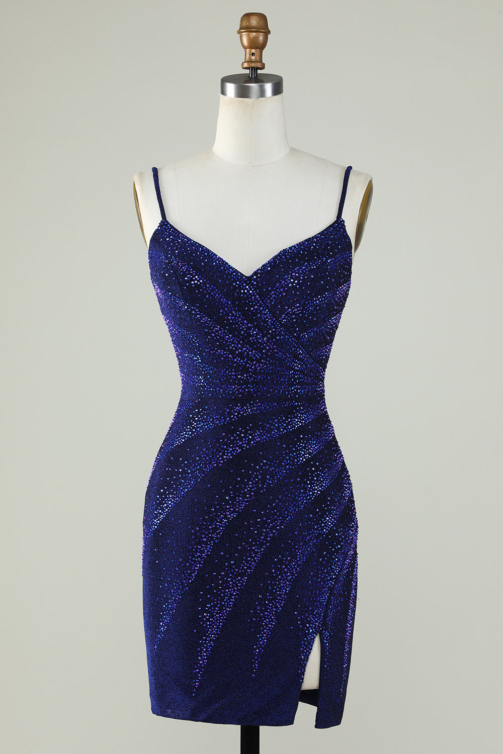 Royal Blue Sequin Sheath Spaghetti Strap Short Homecoming Dress with Beading