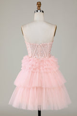 Elegant Pink Sweetheart A-Line Homecoming Dress with Ruffles and Tulle