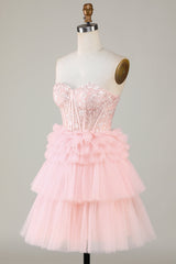 Elegant Pink Sweetheart A-Line Homecoming Dress with Ruffles and Tulle