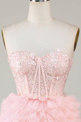 Elegant Pink Sweetheart A-Line Homecoming Dress with Ruffles and Tulle