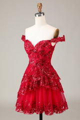 Sparkly Red Corset Tiered Lace A-Line Homecoming Dress for Women