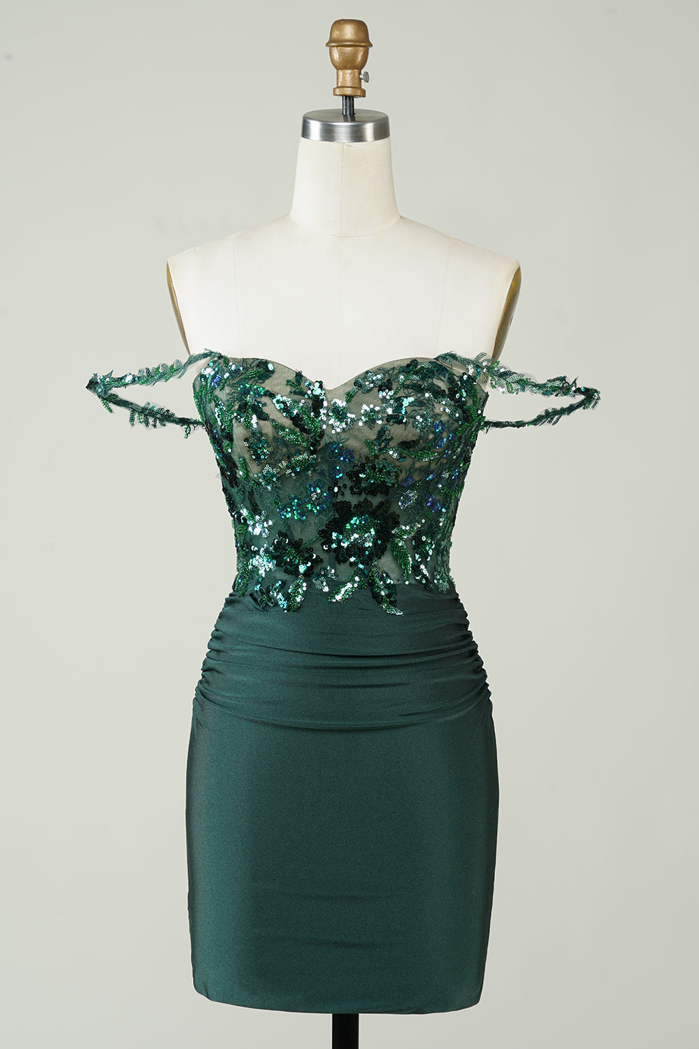 Dark Green Off-the-Shoulder Sheath Homecoming Dress with Appliques Elegant Party Gown