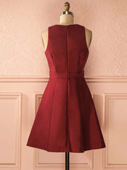 Burgundy Satin Short Prom Dress: A-Line, V-Neck, Homecoming, Evening Gown